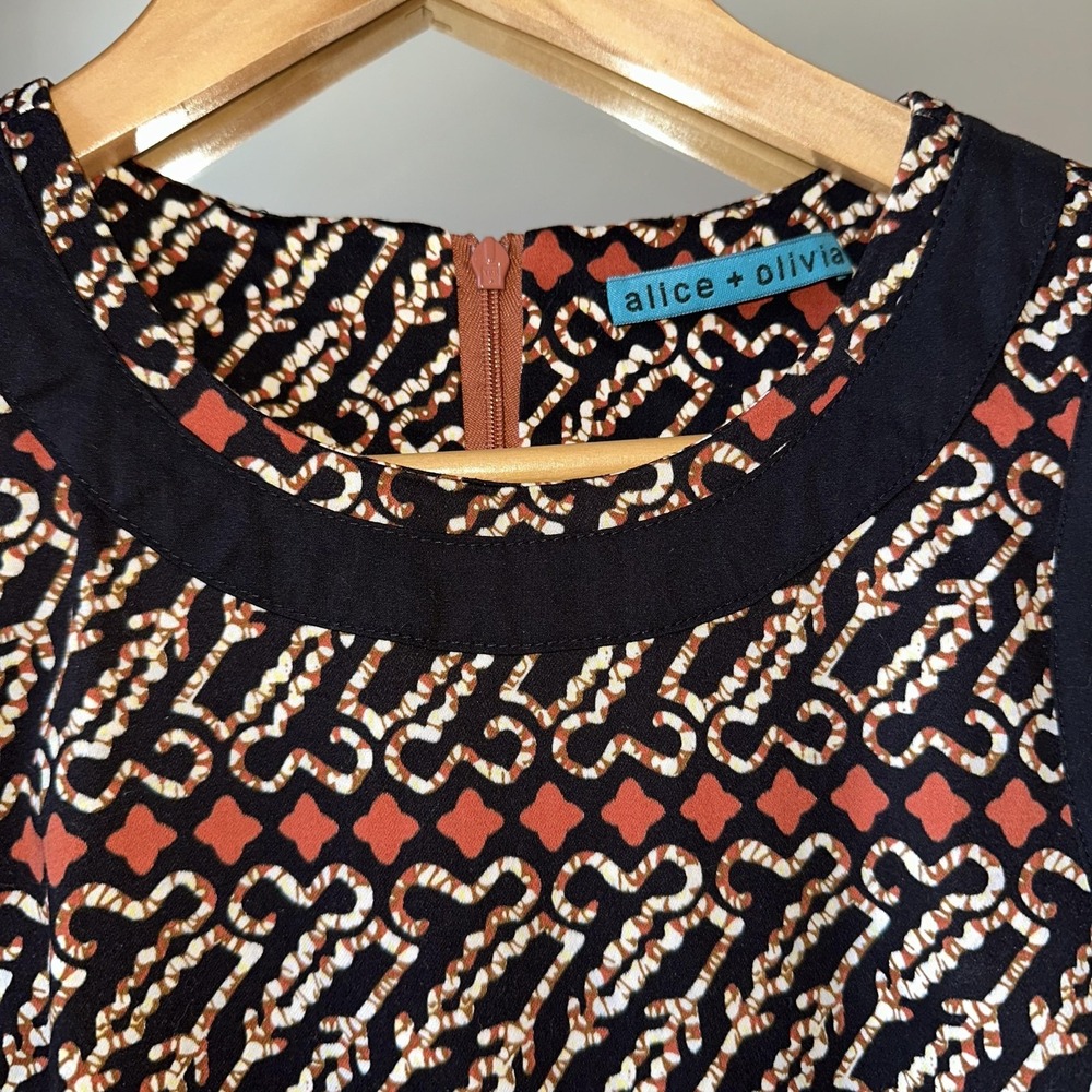 Alice + Olivia Dress Fit & Flare Sleeveless Lined Pattern Cocktail Fall Contrast - Picture 2 of 8